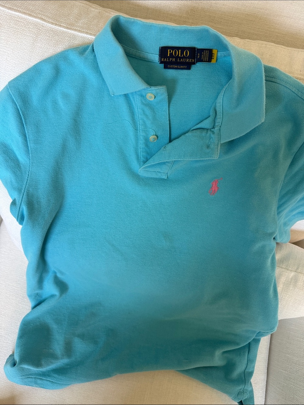Polo by Ralph Lauren Turquoise Polo Shirt with Pink Pony
